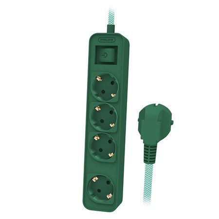 prelungitor cu intrerupator 4 cai 1.5m verde philips - imagine 4